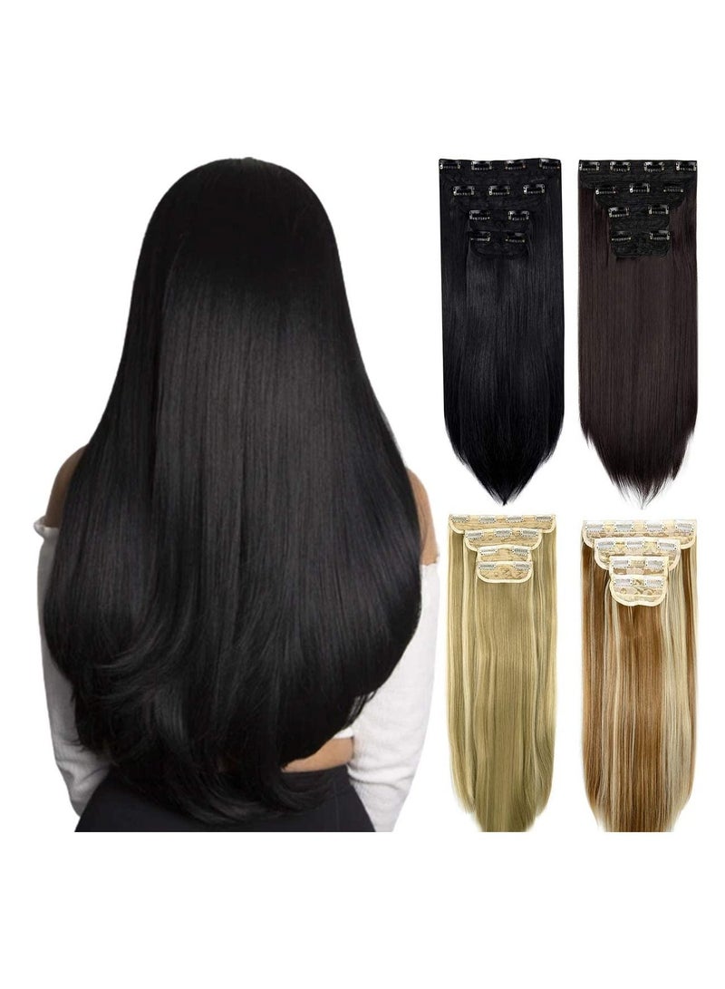 Estelle Clip in Hair Extensions 4Pcs 11Clips Straight Thick Full Head Double Weft Clip on Synthetic Hair Extension Hairpieces for Women Ash Blonde Mix Bleach Blonde Straight - Image 3