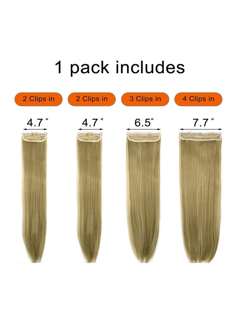 Estelle Clip in Hair Extensions 4Pcs 11Clips Straight Thick Full Head Double Weft Clip on Synthetic Hair Extension Hairpieces for Women Ash Blonde Mix Bleach Blonde Straight - Image 4