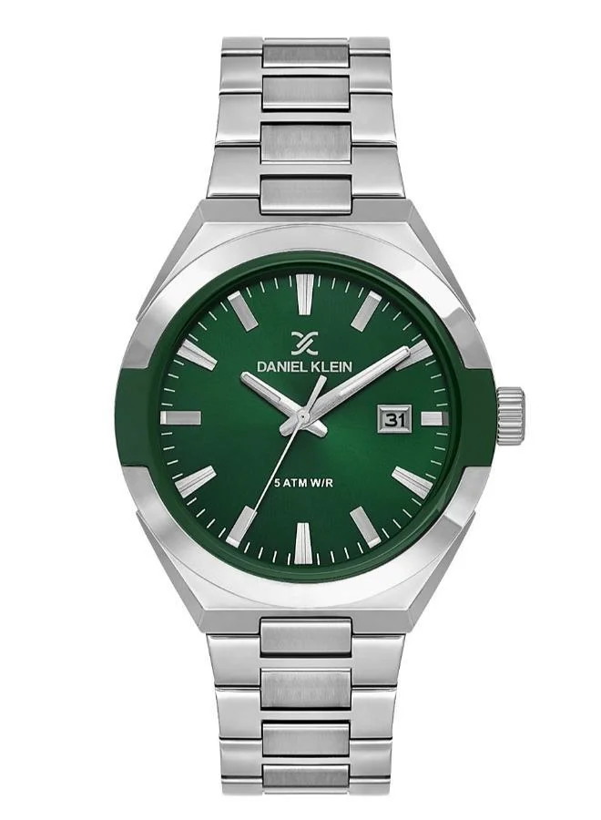 DANIEL KLEIN Men's Stainless Steel Silver Alloy Case Analog Dark Green Round Sunray Dial Japanese Quartz Premium 50 Meters Water Resistant