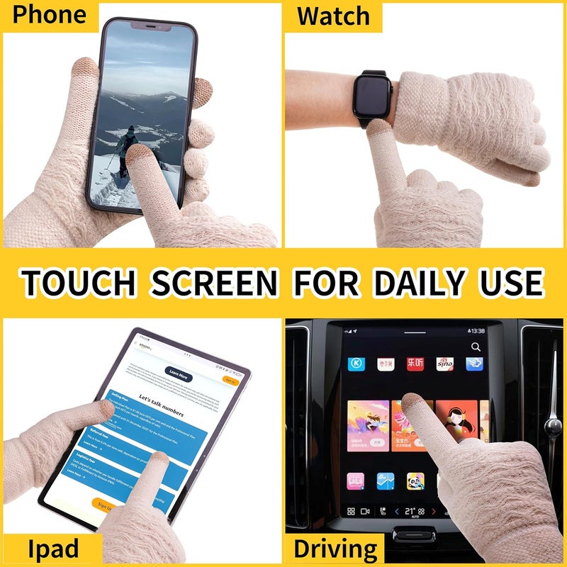 FENELY Women's Winter Warm Touch Screen Gloves Womens Thermal Cable Knit Wool Fleece Lined Glove for Cold Weather - Image 4