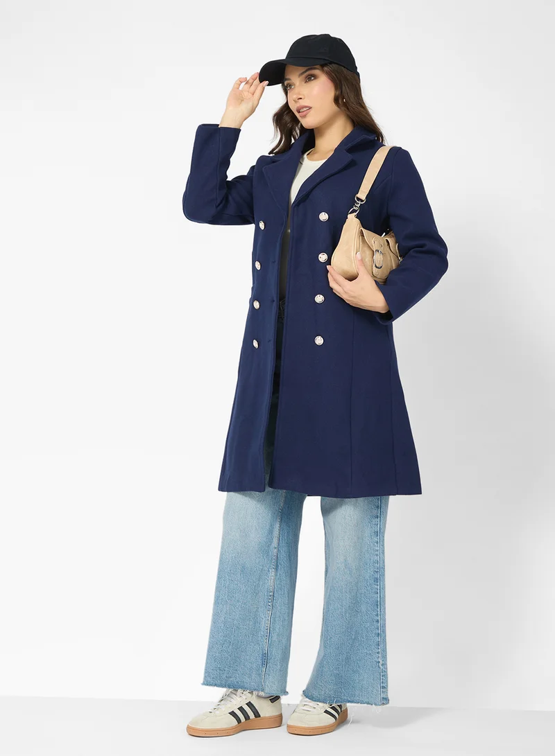 Ginger Woolen Double Breasted Belted Coat