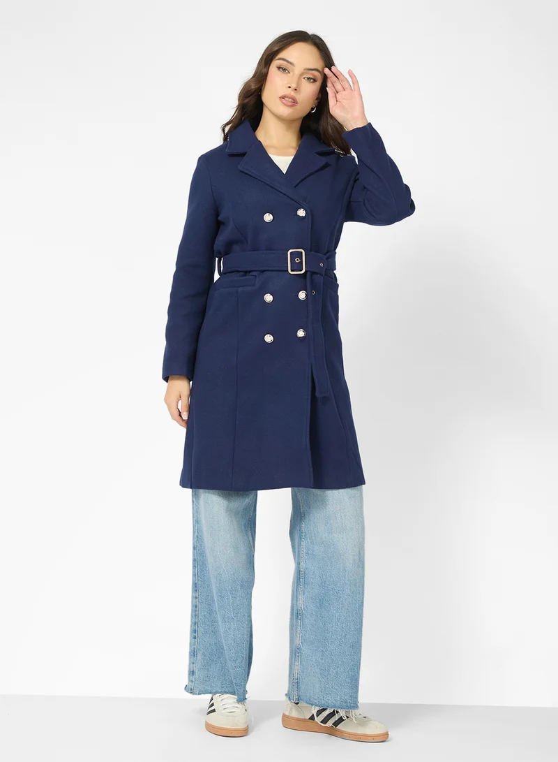 Ginger Woolen Double Breasted Belted Coat