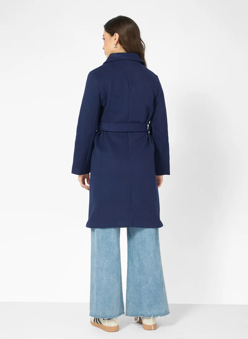 Ginger Woolen Double Breasted Belted Coat