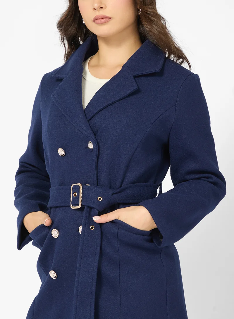Ginger Woolen Double Breasted Belted Coat