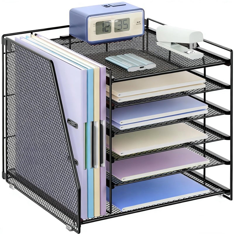 gianotter 6-Tier Paper Organizer With Magazine Holder, Desk Organizers and Accessories, Desk Accessories & Workspace Organizers, File Organizer for Office Supplies Storag (Black, 6-Tier) - Image 1