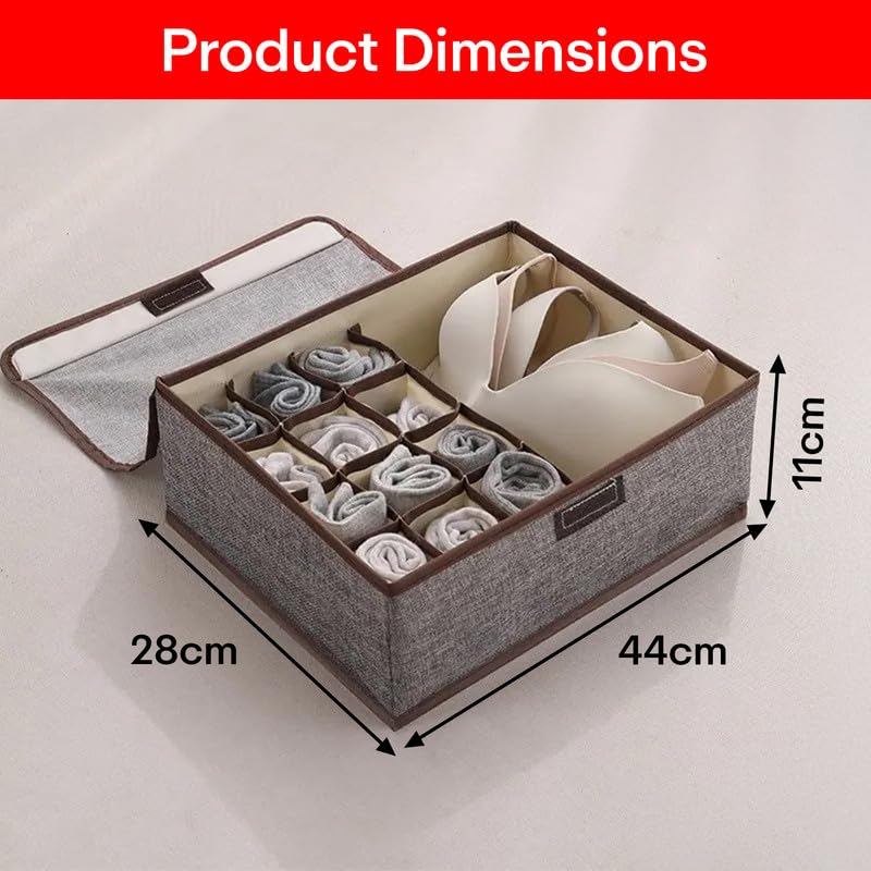 PRIME PICK Storage Box Foldable Cotton Jute Cloth Organizer with Lid Breathable Washable Wardrobe Storage Bin for Clothes Almirah Drawer Grey Pack of 2 - Image 3