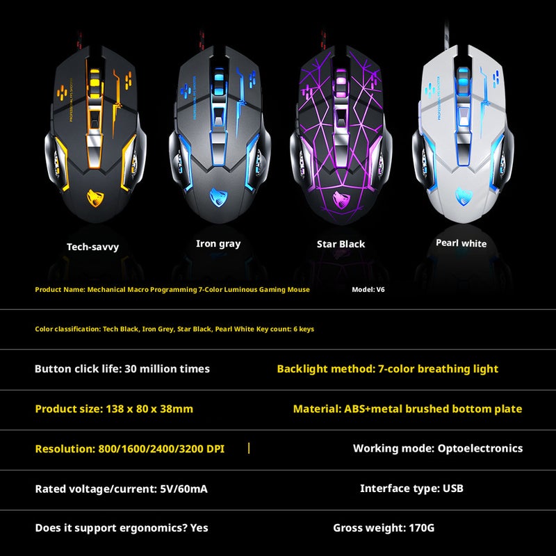 Leilang V6 Wired Gaming Mouse with LED Backlight and Macro Programming - Image 4