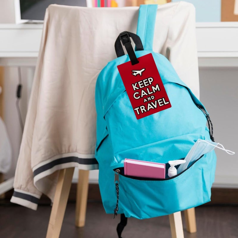 Eitheo بطاقات أمتعة للأطفال بطاقات أمتعة مع اسم وعنوان | بطاقات أمتعة سيليكون للحقائب، بطاقات لتحديد الحقائب/حقائب المدرسة ملصق ملون متعدد (ابق هادئًا) - Image 3