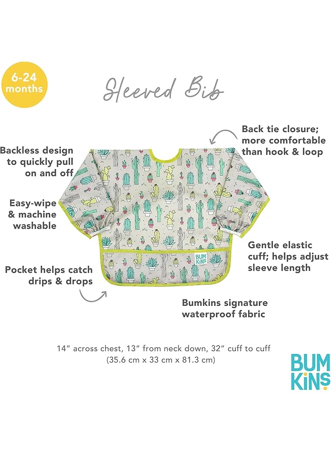 BUMKiNs Sleeved Bib/Baby Bib/Toddler Bib/Smock Waterproof Washable Stain And Odor Resistant 6 24 Months Cactus - Image 5