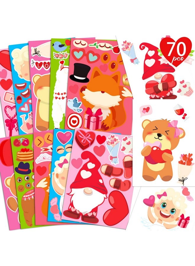Moon Boat 70Sheets Valentines Stickers Crafts for Kids - Make-A-Llama/Bear/Fox/Cupid/Gnome Face Sticker- Valentine's Day Gifts Goodie Bag Stuffer School Classroom Activity Games Party Favors (Small Size) - Image 1
