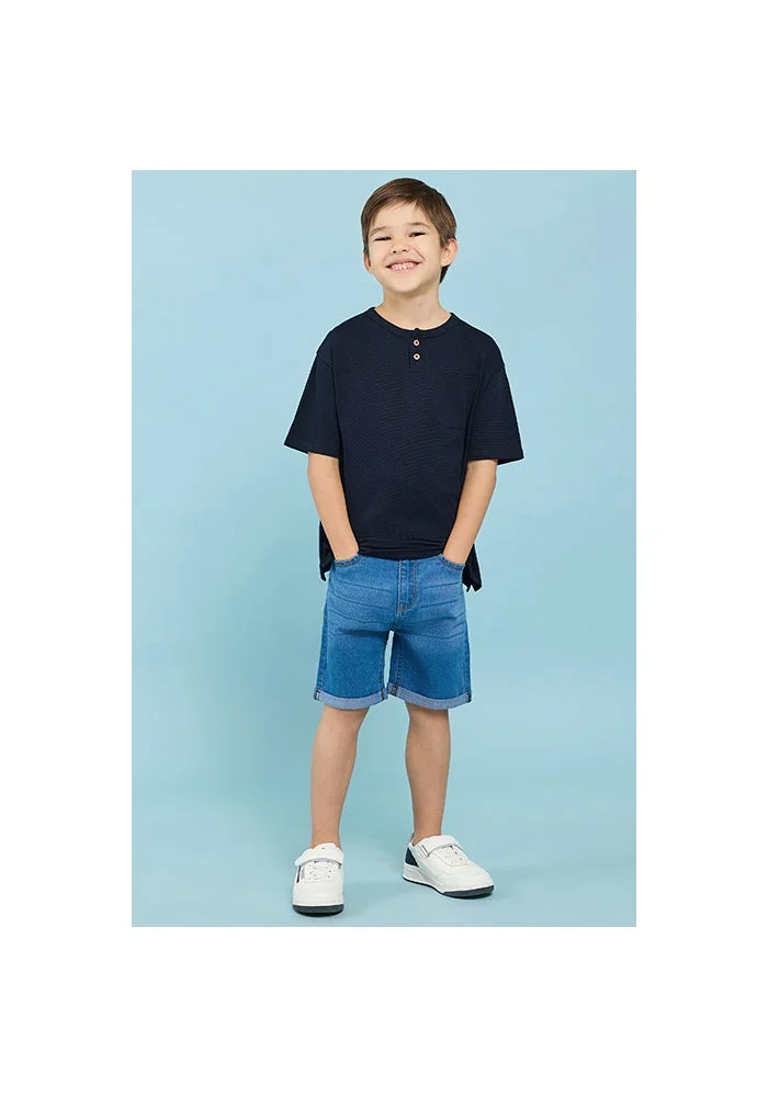 R&b Washed Denim Shorts With Button Closure