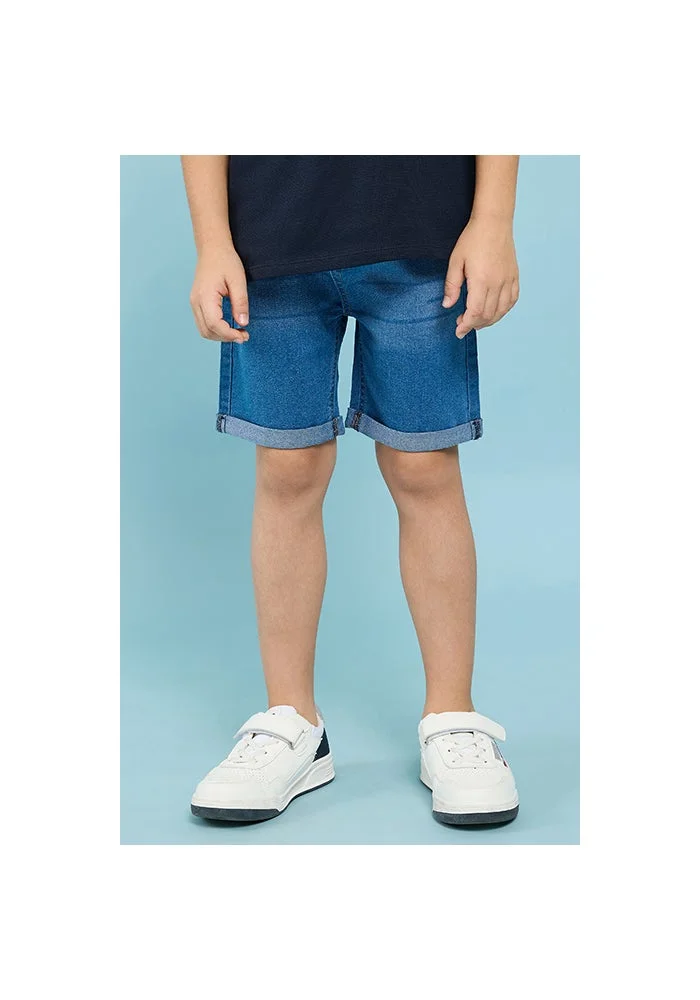 R&b Washed Denim Shorts With Button Closure