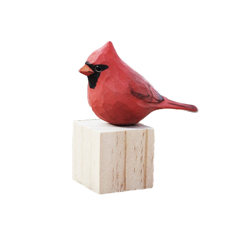 Northern Cardinal Bird Ornament Hand Carved Painted Wooden Statues for Home Decor