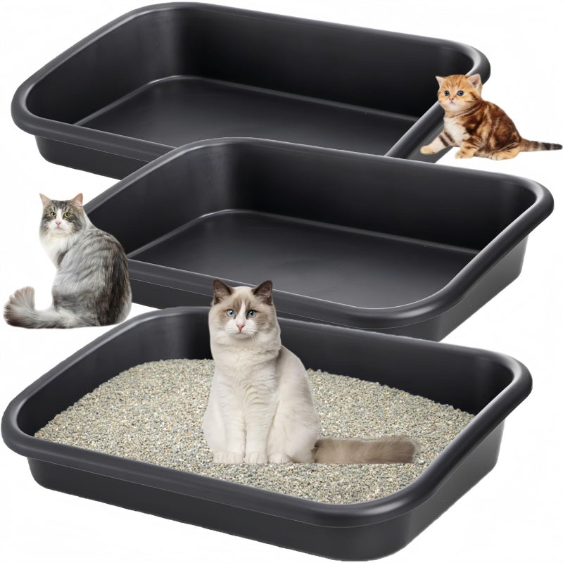 Tlence 3 Pack Low Entry Cat Litter Box, 23" Open Top Pet Litter Pan for Kitten, Extra Large Senior Cat Travel Toilet, Shallow Potty Tray Boxes for Indoor Outdoor Frail Handicap Disabled Elderly Cats - Image 1