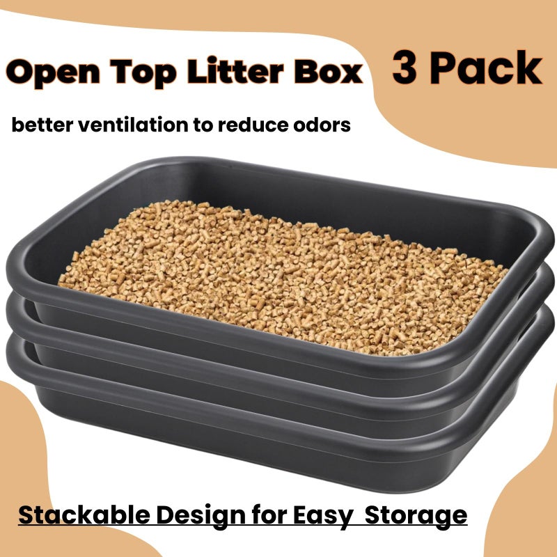 Tlence 3 Pack Low Entry Cat Litter Box, 23" Open Top Pet Litter Pan for Kitten, Extra Large Senior Cat Travel Toilet, Shallow Potty Tray Boxes for Indoor Outdoor Frail Handicap Disabled Elderly Cats - Image 4