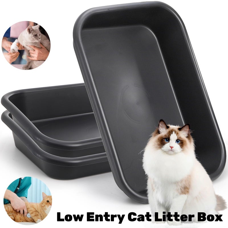 Tlence 3 Pack Low Entry Cat Litter Box, 23" Open Top Pet Litter Pan for Kitten, Extra Large Senior Cat Travel Toilet, Shallow Potty Tray Boxes for Indoor Outdoor Frail Handicap Disabled Elderly Cats - Image 5