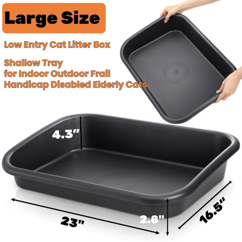 Tlence 3 Pack Low Entry Cat Litter Box, 23" Open Top Pet Litter Pan for Kitten, Extra Large Senior Cat Travel Toilet, Shallow Potty Tray Boxes for Indoor Outdoor Frail Handicap Disabled Elderly Cats - Image 2