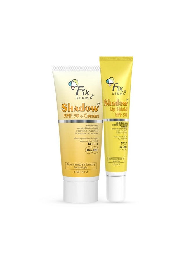 FIXDERMA كريم واقي شمس فيكسدرما شادو SPF 50+ PA+++ ودرع الشفاه شادو SPF 50 PA+++ | واقي شمس SPF 50 للبشرة الجافة | بلسم شفاه SPF 50، يمنع التصبغ وأضرار الشمس | حماية من UVA و UVB - حزمة كومبو - Image 1