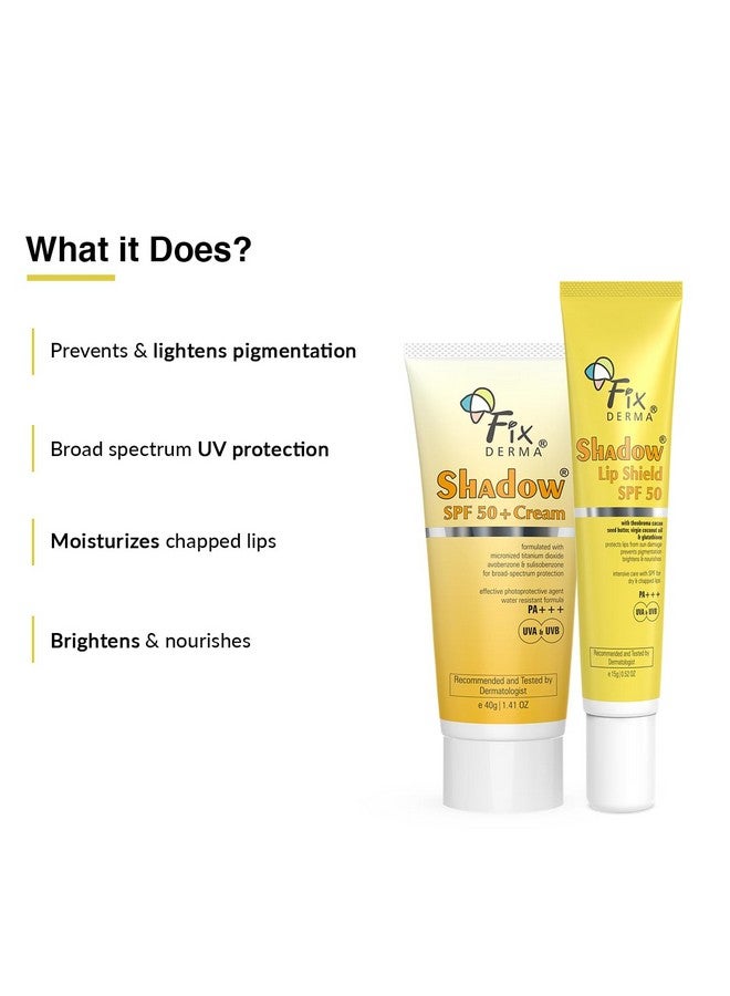 FIXDERMA كريم واقي شمس فيكسدرما شادو SPF 50+ PA+++ ودرع الشفاه شادو SPF 50 PA+++ | واقي شمس SPF 50 للبشرة الجافة | بلسم شفاه SPF 50، يمنع التصبغ وأضرار الشمس | حماية من UVA و UVB - حزمة كومبو - Image 3