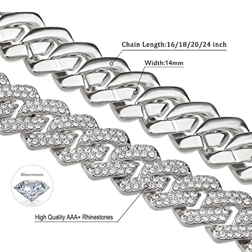 JUNVirtuous Cuban Link Chain Mens Iced Out Miami Cuban Necklace Silver/Gold Bling Diamond Hip Hop Jewelry for Women (24 inch Silver Necklace) - Image 3