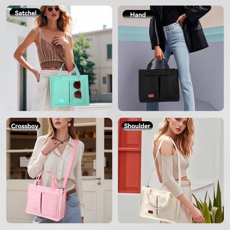 Voova Large Canvas Tote Bag for Women, Womens Laptop Work Bags Crossbody Purse Handbag Shoulder Travel Messenger Totes, Black - Image 2