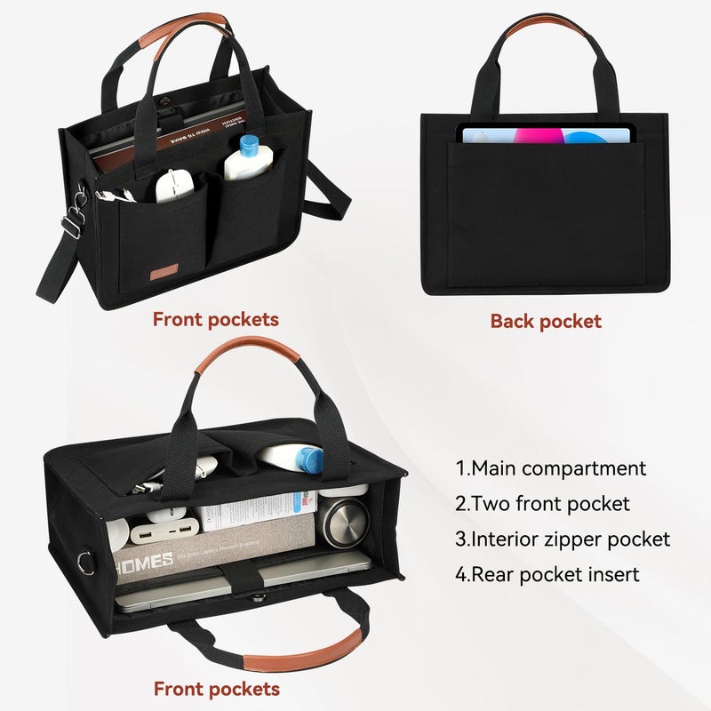 Voova Large Canvas Tote Bag for Women, Womens Laptop Work Bags Crossbody Purse Handbag Shoulder Travel Messenger Totes, Black - Image 5