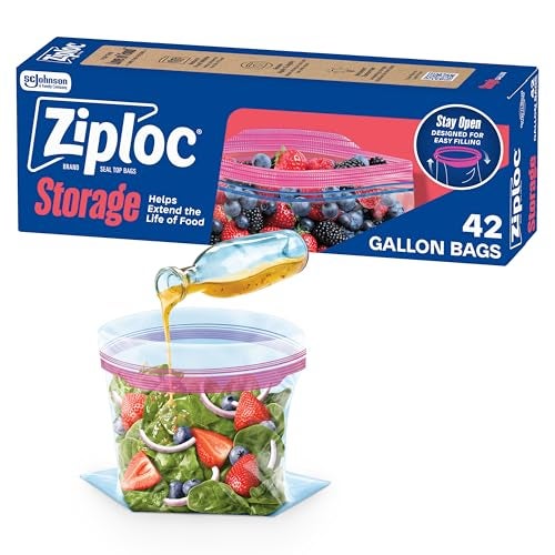 Ziploc Gallon Food Storage Bags Stay Open Design with StandUp Bottom Easy to Fill 42 Count Packaging May Vary - Image 2