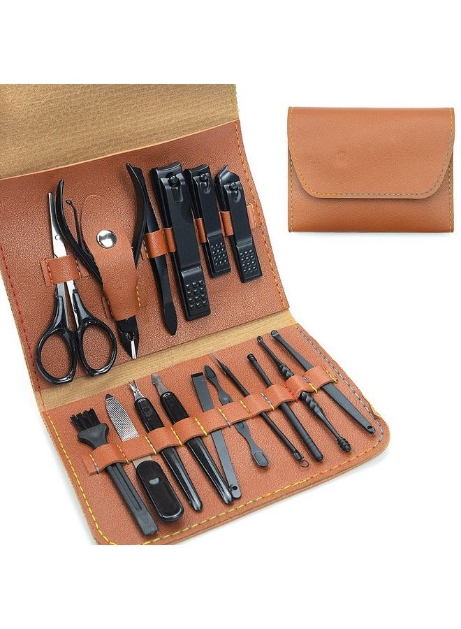 Beauenty Nail Clipper Set Professional 16 Pieces Grooming Kit Manicure and Pedicure Tools with Leather Case, Stainless Steel Manicure Tools Set, Nail Clippers for Women Men Gift - Image 1