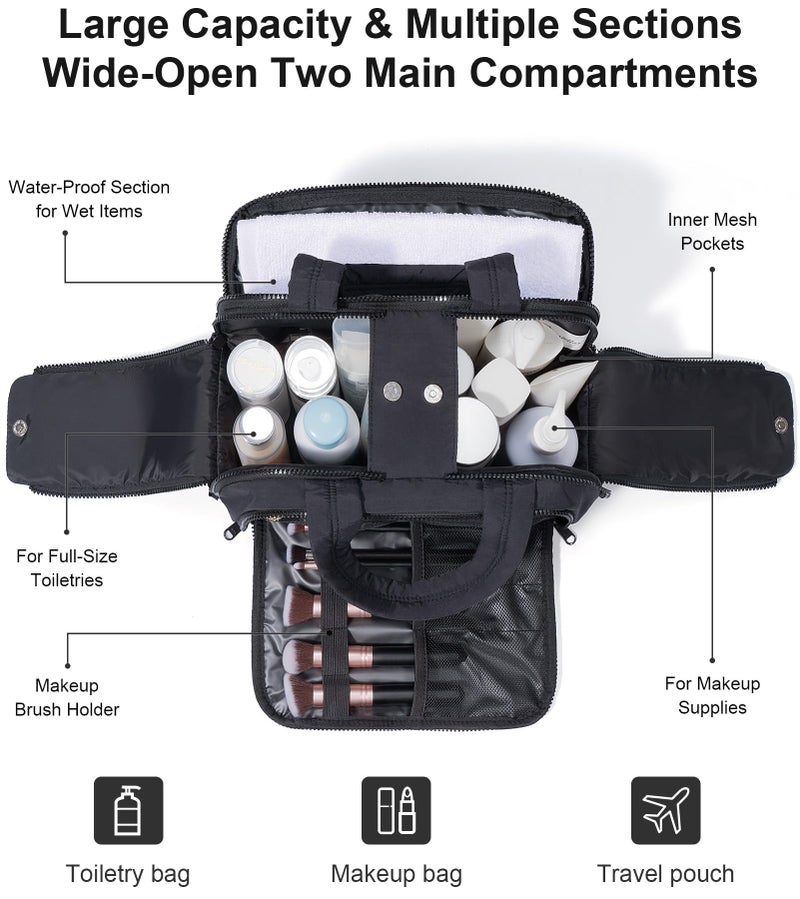 Bagstellar Travel Toiletry Bag, Large Wide-open Puffy Toiletry Bag for Women, Lightweight Quilted Makeup Bag Cosmetic Organizer with Handle Water-resistant Travel Essentials for Toiletries Accessories Black - Image 3