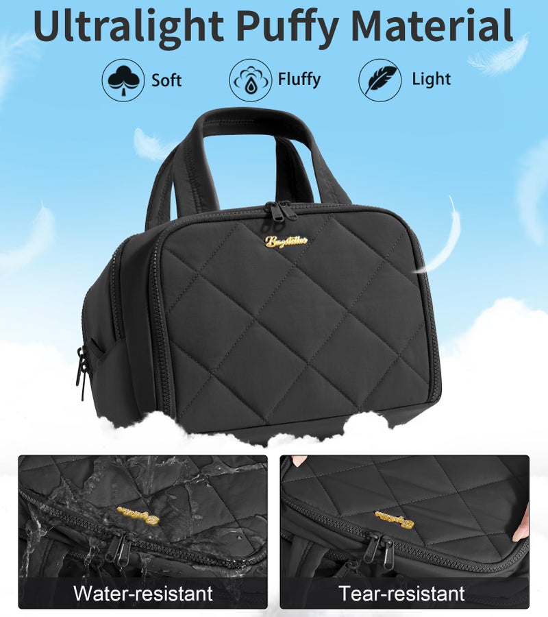 Bagstellar Travel Toiletry Bag, Large Wide-open Puffy Toiletry Bag for Women, Lightweight Quilted Makeup Bag Cosmetic Organizer with Handle Water-resistant Travel Essentials for Toiletries Accessories Black - Image 4