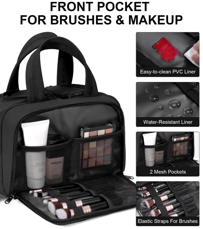 Bagstellar Travel Toiletry Bag, Large Wide-open Puffy Toiletry Bag for Women, Lightweight Quilted Makeup Bag Cosmetic Organizer with Handle Water-resistant Travel Essentials for Toiletries Accessories Black - Image 5