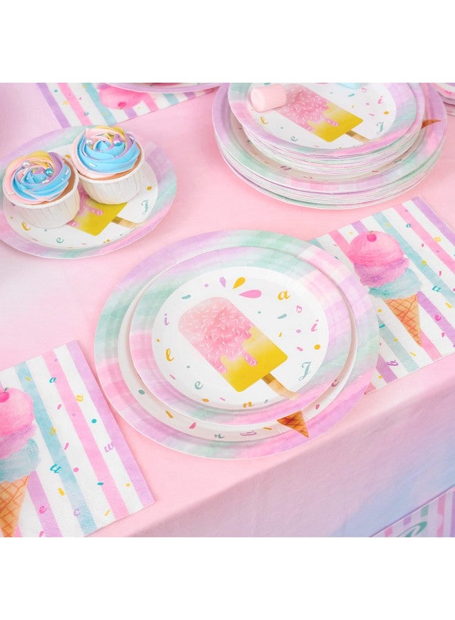 WERNNSAI Ice Cream Plates and Napkins - Ice Cream and Popsicle Theme Party Supplies for Girls Birthday Disposable Tableware Dessert Plates Luncheon Napkins Serves 16 Guests 48PCS - Image 4