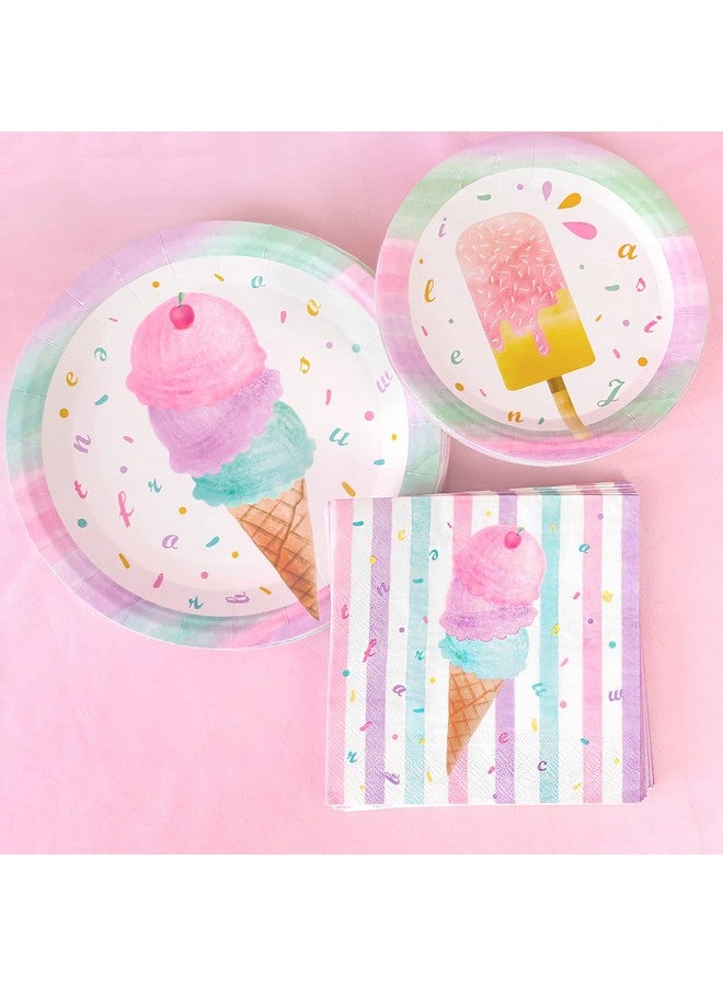 WERNNSAI Ice Cream Plates and Napkins - Ice Cream and Popsicle Theme Party Supplies for Girls Birthday Disposable Tableware Dessert Plates Luncheon Napkins Serves 16 Guests 48PCS - Image 3