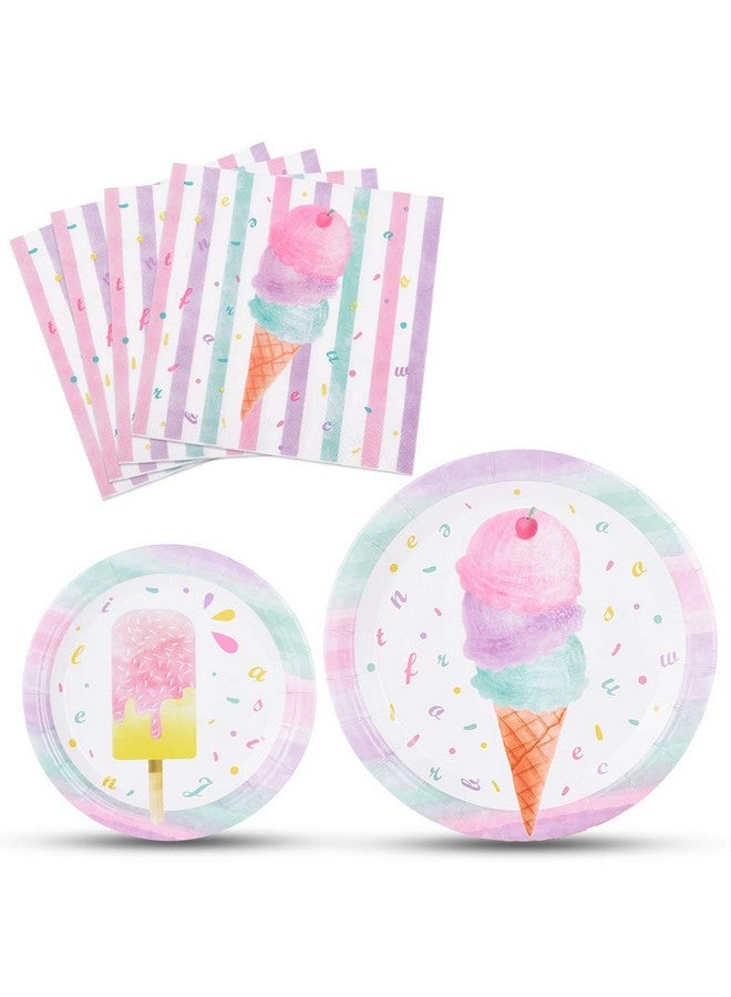 WERNNSAI Ice Cream Plates and Napkins - Ice Cream and Popsicle Theme Party Supplies for Girls Birthday Disposable Tableware Dessert Plates Luncheon Napkins Serves 16 Guests 48PCS - Image 1