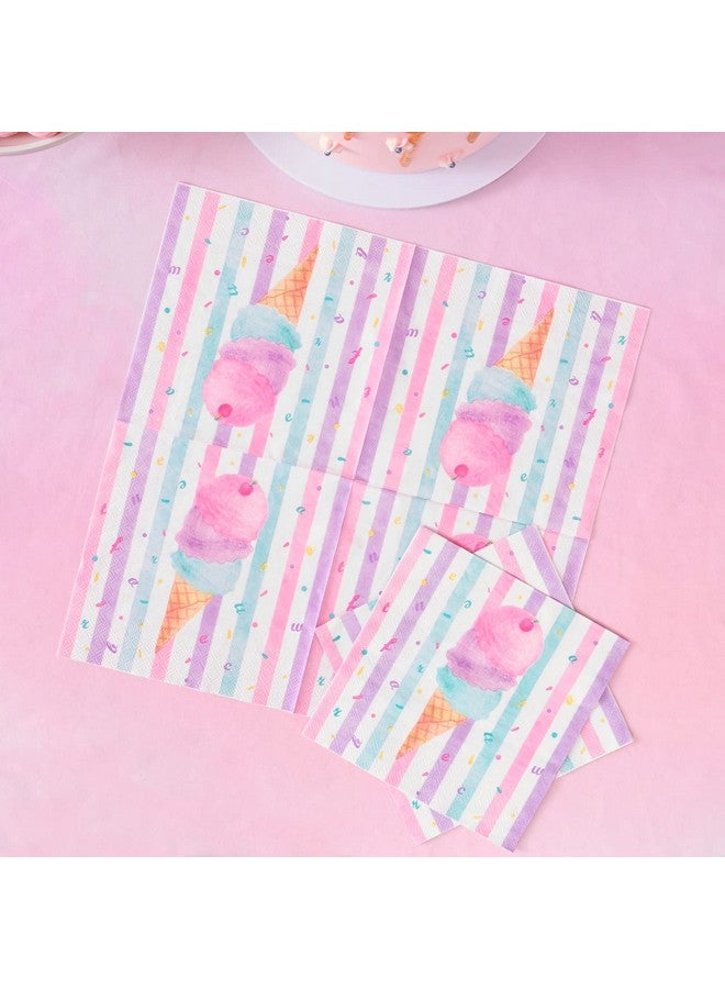 WERNNSAI Ice Cream Plates and Napkins - Ice Cream and Popsicle Theme Party Supplies for Girls Birthday Disposable Tableware Dessert Plates Luncheon Napkins Serves 16 Guests 48PCS - Image 5