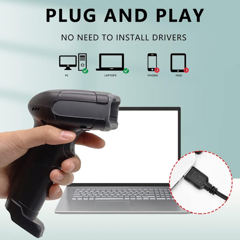 LENVII F510 2D Barcode Scanner Wired Handheld QR Code Scanner USB Barcode Reader 1D Bar Code Scanner for Shop,Supermarket, Logistics, Library (Black) - Image 2