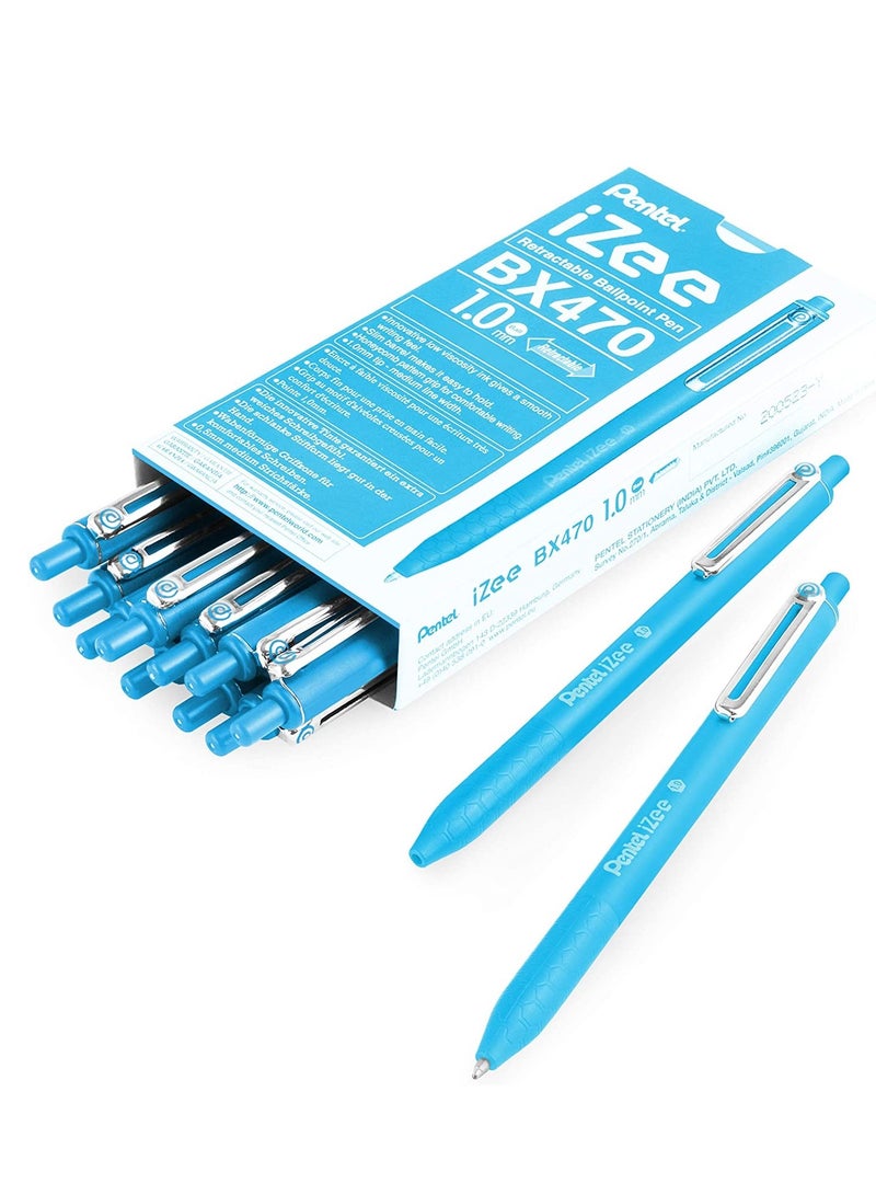 Pentel 12-Piece Izee Retractable Ballpoint Pen 1.0mm Tip Sky Blue Ink - Image 1