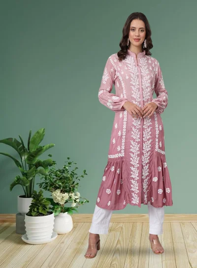 Alaya Women Hand Embroidered Chikankari Cotton Kurta-AL3888