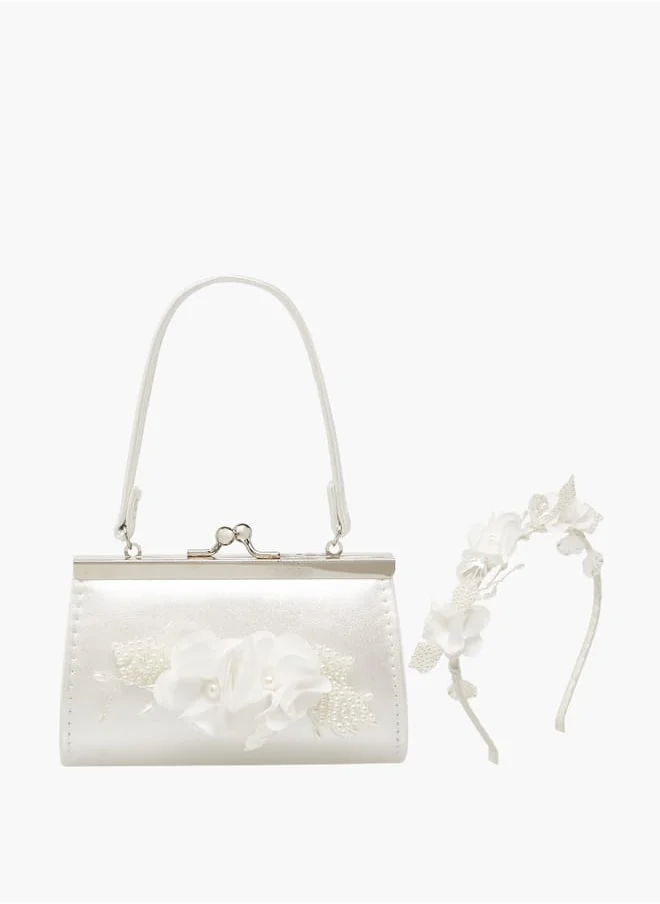ميسي الصغيرة Girls Floral Accent Handbag with Headband