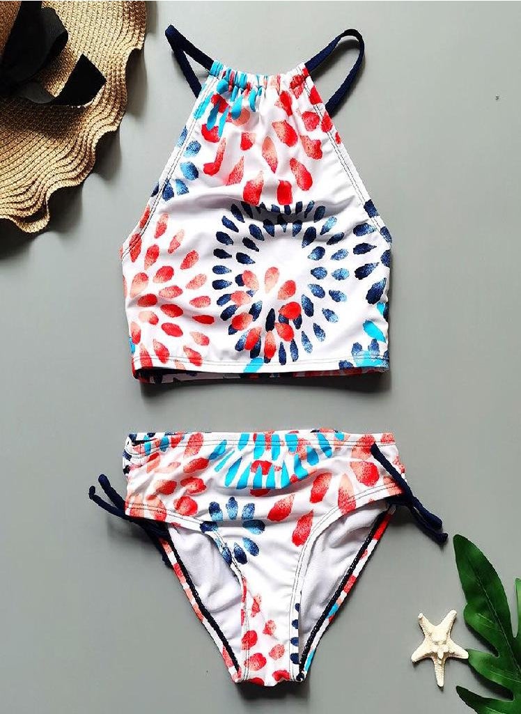 Eckek - 5-14 Years Girl Swimsuit Kids Floral Teenager Girl Bikini Set Falbala Two Piece Children's Swimwear Girls Bathing Suit Beachwear - Image 1