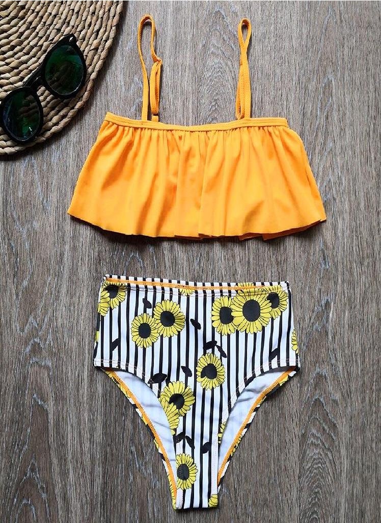 Eckek - 5-14 Years Girl Swimsuit Kids Floral Teenager Girl Bikini Set Falbala Two Piece Children's Swimwear Girls Bathing Suit Beachwear - Image 1