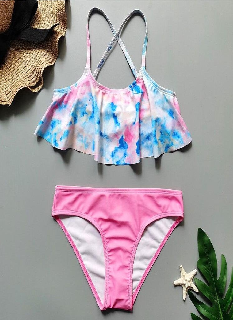Eckek - 5-14 Years Girl Swimsuit Kids Floral Teenager Girl Bikini Set Falbala Two Piece Children's Swimwear Girls Bathing Suit Beachwear - Image 1