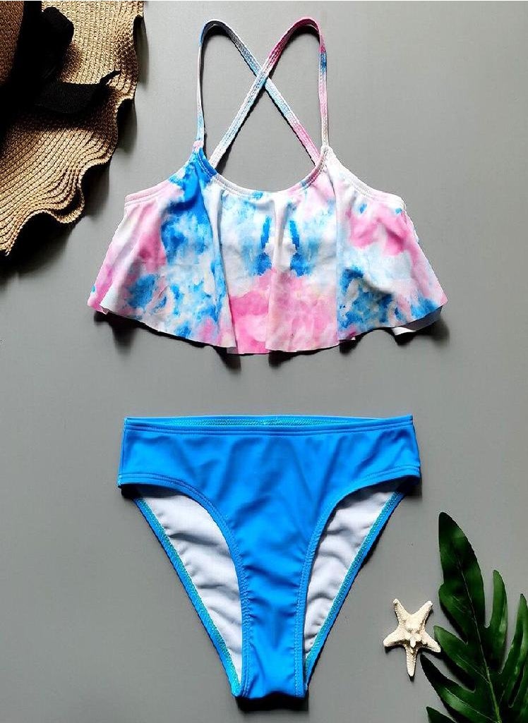 Eckek - 5-14 Years Girl Swimsuit Kids Floral Teenager Girl Bikini Set Falbala Two Piece Children's Swimwear Girls Bathing Suit Beachwear - Image 1