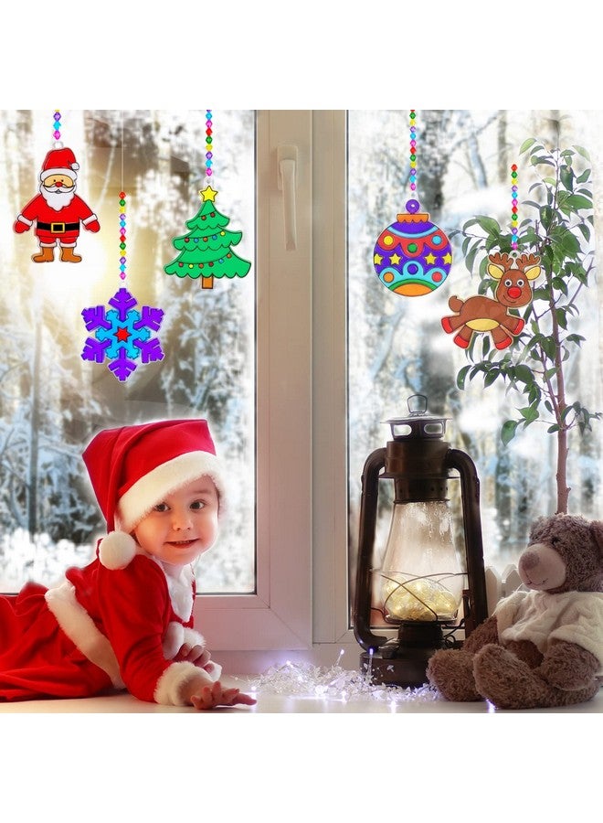 Winlyn 24 Sets Christmas Suncatchers Ornaments Decorations DIY Window Paint Art Suncatchers Christmas Craft Kits Santa Snowman Snowflake Reindeer Sun Catchers for Kids Classroom Activities Art Project - Image 5