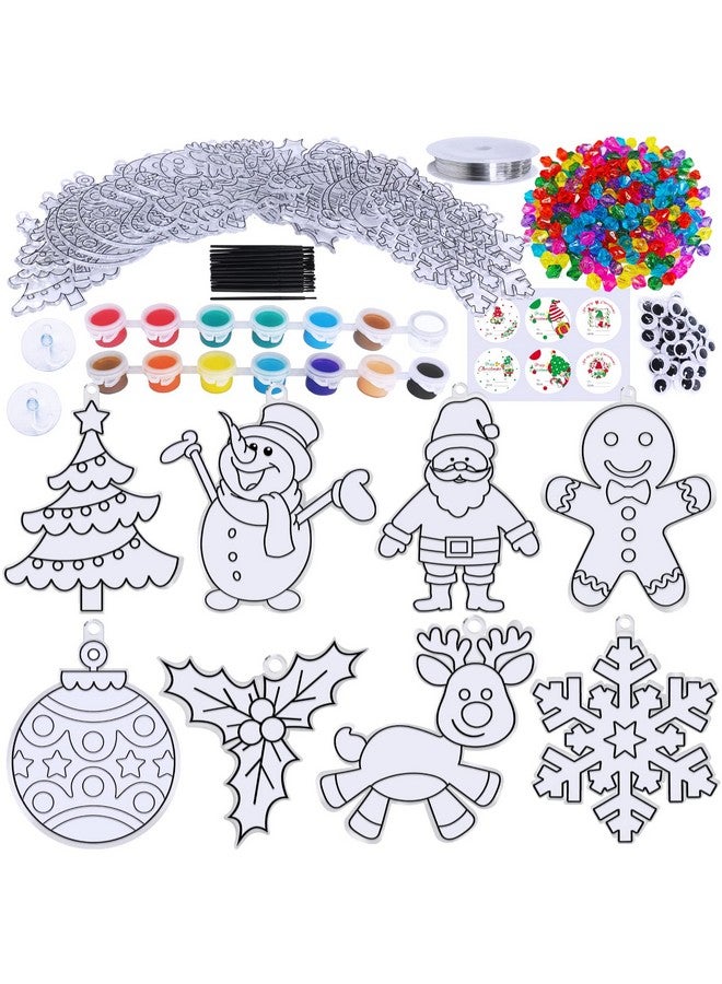 Winlyn 24 Sets Christmas Suncatchers Ornaments Decorations DIY Window Paint Art Suncatchers Christmas Craft Kits Santa Snowman Snowflake Reindeer Sun Catchers for Kids Classroom Activities Art Project - Image 2