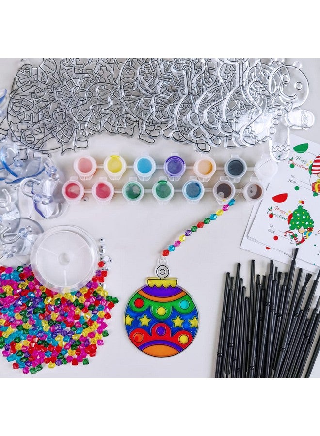 Winlyn 24 Sets Christmas Suncatchers Ornaments Decorations DIY Window Paint Art Suncatchers Christmas Craft Kits Santa Snowman Snowflake Reindeer Sun Catchers for Kids Classroom Activities Art Project - Image 3