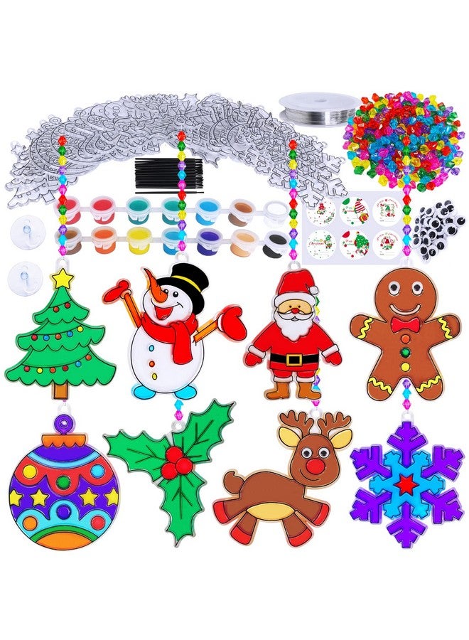 Winlyn 24 Sets Christmas Suncatchers Ornaments Decorations DIY Window Paint Art Suncatchers Christmas Craft Kits Santa Snowman Snowflake Reindeer Sun Catchers for Kids Classroom Activities Art Project - Image 1