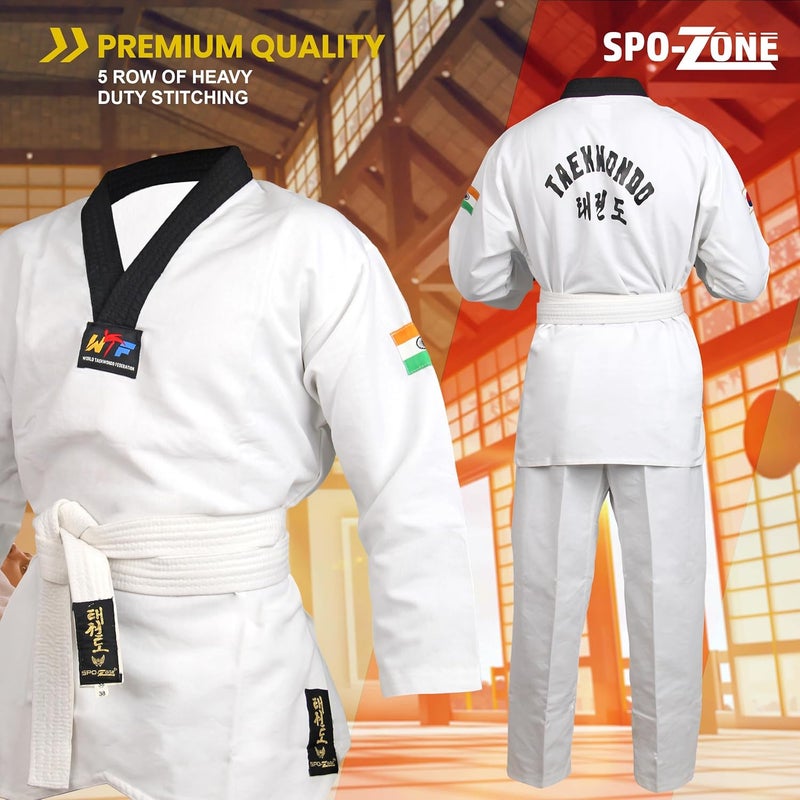 SPO Zone Taekwondo Uniform Set For Boys,Girls,Men, Women, White Cotton Blend, Traditional Style with Belt, Unisex Training Martial Arts Dress - Image 4