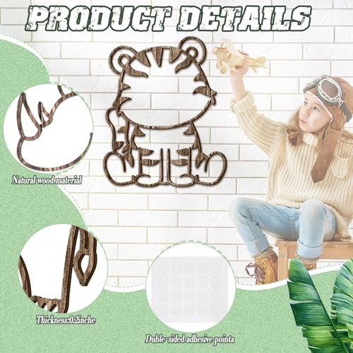 Soaoo 9 Pcs Jungle Animal Woodland Decor Safari Nursery Wall Art Animal Theme Wall Decor Jungle Theme Nursery Decor for Baby Girls Boys Toddler Bedroom Playroom Classroom Decorations - Image 5