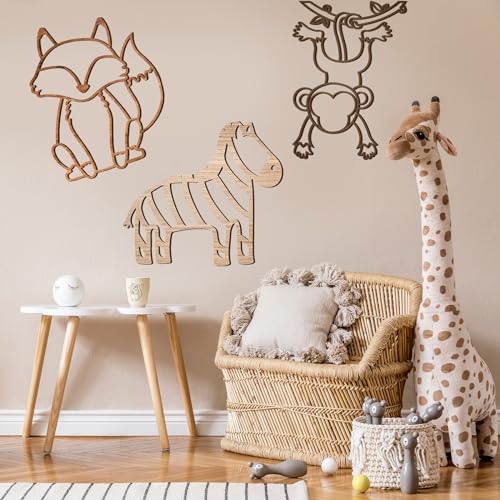 Soaoo 9 Pcs Jungle Animal Woodland Decor Safari Nursery Wall Art Animal Theme Wall Decor Jungle Theme Nursery Decor for Baby Girls Boys Toddler Bedroom Playroom Classroom Decorations - Image 4